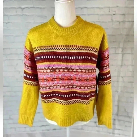 Forever 21 Bright Yellow Fair Isle‎ Pullover Knit Sweater Woman’s Size S relaxed - Picture 1 of 15